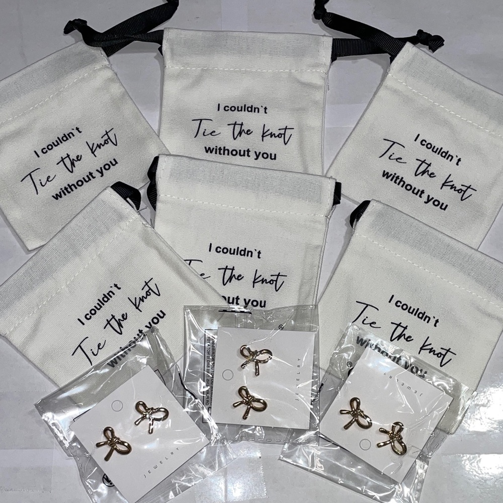 Bridesmaid Gift Bags and 3 Pairs of Bow Earrings NWT